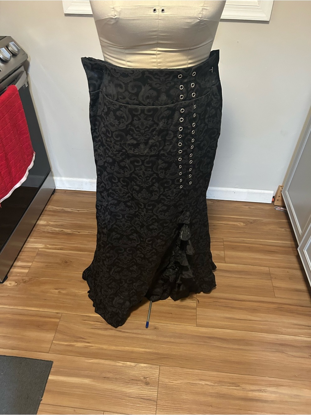 Costume Black Brocade Gothic Mermaid Skirt with Eyelet Detail Size XXL
